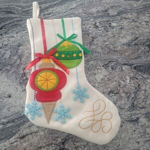 Vintage Embroidered Felt Ornaments Christmas Stocking 17"